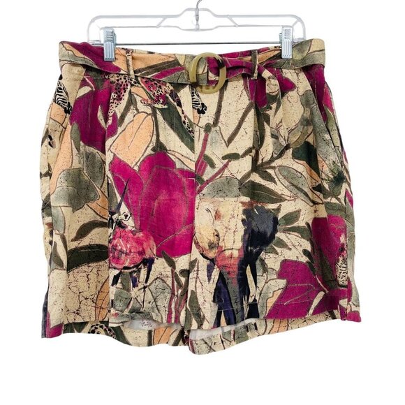 Desigual Ethican Shorts Size 44 XL Floral Safari Loose High‎ Rise Belted - Picture 1 of 16